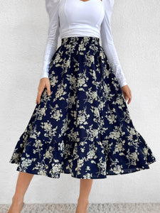 Printed Elastic Waist Midi Skirt (multiple color/print options)