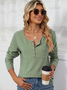 Striped Half Button Long Sleeve Top (multiple color options)