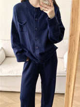 Load image into Gallery viewer, Pocketed Round Neck Button Up Cardigan and Pants Sweater Set (multiple color options)
