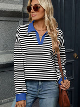 Load image into Gallery viewer, Striped Johnny Collar Long Sleeve Sweatshirt (multiple color options)
