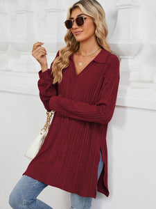 Slit Johnny Collar Long Sleeve Top (multiple color options)