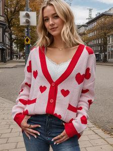 Heart Button Up Dropped Shoulder Long Sleeve Cardigan (multiple color options)