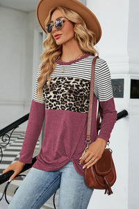 Leopard Striped Round Neck T-Shirt (multiple color options)