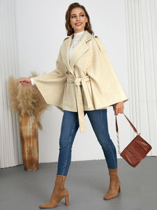 Double-Breasted Tie Waist Poncho (multiple color options)