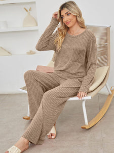 Round Neck Long Sleeve Top and Pants Lounge Set  (multiple color options)