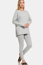 Load image into Gallery viewer, Brushed Microfiber Top and Leggings Lounge Set in Lt. Grey
