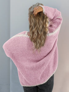 Contrast Open Front Dropped Shoulder Cardigan (multiple color options)