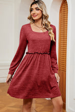 Load image into Gallery viewer, Frill Square Neck Long Sleeve Dress (multiple color options)
