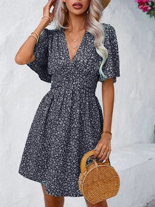 Printed V-Neck Half Sleeve Mini Dress (multiple color options)