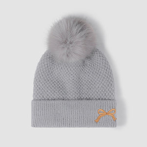 Thermal Bow Knit Hat with Pom-pom (multiple color options)