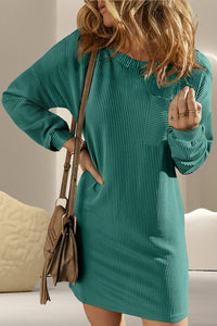 Striped Round Neck Long Sleeve Mini Dress (multiple color options)