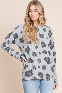 Leopard Drop Shoulder Top