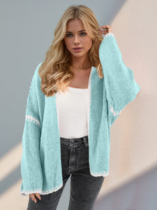 Contrast Open Front Dropped Shoulder Cardigan (multiple color options)