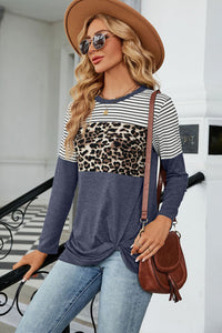 Leopard Striped Round Neck T-Shirt (multiple color options)