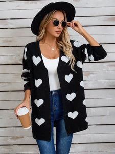 Heart Open Front Long Sleeve Cardigan (multiple color options)