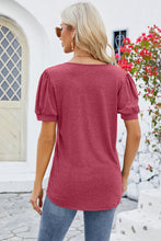 Load image into Gallery viewer, Frill Notched Short Sleeve Blouse (multiple color options)
