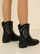 Load image into Gallery viewer, Embroidered PU Leather Block Heel Boots (2 color options)
