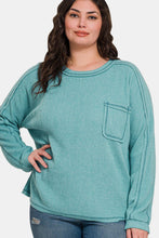 Load image into Gallery viewer, Contrast Stitching Brushed Ribbed Hacci Knit Top in Teal
