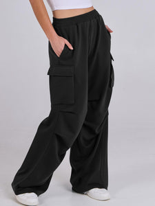 Elastic Waist Wide Leg Pants with Pockets (multiple color options)