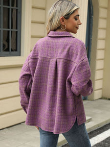 Plaid Collared Neck Long Sleeve Jacket (multiple color options)