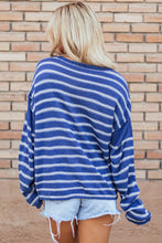 Load image into Gallery viewer, Striped Round Neck Dropped Shoulder Sweater
