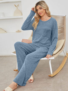 Round Neck Long Sleeve Top and Pants Lounge Set  (multiple color options)