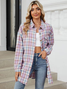 Plaid Collared Neck Long Sleeve Shirt (multiple color options)