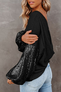 Sequin Waffle-Knit Blouse (multiple color options)