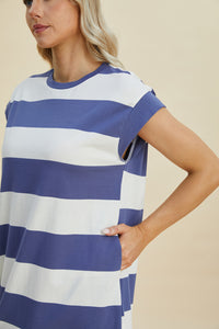 Striped Round Neck Cap Sleeve Mini Dress (multiple color options)