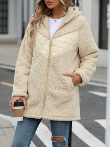 Fuzzy Zip Up Long Sleeve Hooded Jacket (multiple color options)