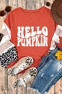 Hello Pumpkin Graphic V-Neck Long Sleeve Top