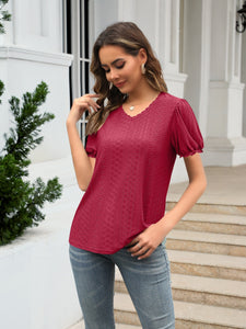 Eyelet Round Neck Short Sleeve Top (multiple color options)