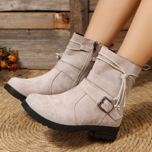 Suede Side Zip Round Toe Boots (multiple color options)