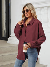 Load image into Gallery viewer, Collared Neck Long Sleeve Dropped Shoulder Shirt (multiple color options)
