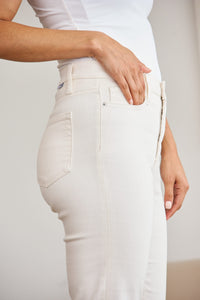 RFM "Mini Mia" Tummy Control High Waist Cropped Wide Leg Jeans in Off-White