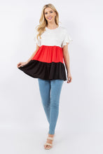 Load image into Gallery viewer, Color Block Ruffled Short Sleeve Top
