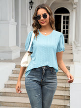 Load image into Gallery viewer, Eyelet Round Neck Short Sleeve Top (multiple color options)
