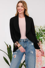 Load image into Gallery viewer, Rolled Leopard Cuff Open Front Blazer in Black
