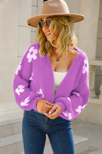 Floral Open Front Fuzzy Cardigan (multiple color options)