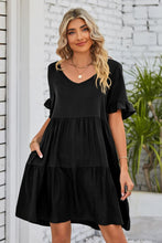 Load image into Gallery viewer, Mandy V-Neck Flounce Sleeve Tiered Dress (multiple color options)
