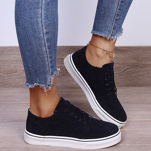 Lace-Up Suedette Flat Sneakers  (multiple color options)