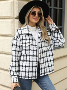 Plaid Collared Neck Long Sleeve Jacket (multiple color options)