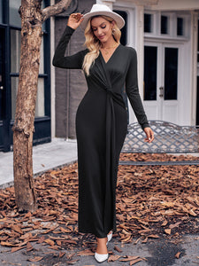 Slit Twisted Surplice Long Sleeve Dress (multiple color options)