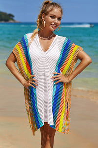 Openwork Striped Slit Knit Cover Up (multiple color options)
