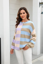 Load image into Gallery viewer, Round Neck Long Sleeve Color Block Dropped Shoulder Sweater (multiple color options)
