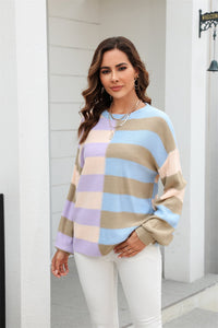 Round Neck Long Sleeve Color Block Dropped Shoulder Sweater (multiple color options)