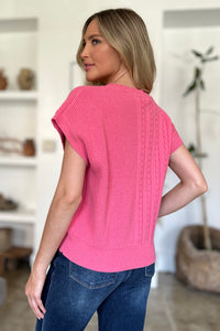 Cable-Knit Round Neck Short Sleeve Sweater (multiple color options)