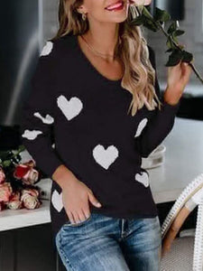 Heart Scoop Neck Long Sleeve Sweater (multiple color options)