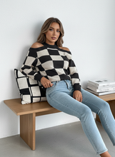 Load image into Gallery viewer, Checkmate Cold Shoulder Checkered Long Sleeve Sweater (multiple color options)

