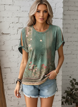 Load image into Gallery viewer, Printed Round Neck Short Sleeve Top (multiple color options)
